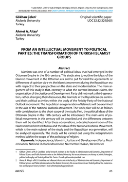 From an Intellectual Movement to Political Parties: the Transformation of Turkish Islamist Groups
