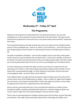 Wednesday 3Rd – Friday 12Th April the Programme