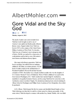 Albertmohler.Com – Gore Vidal and the Sky