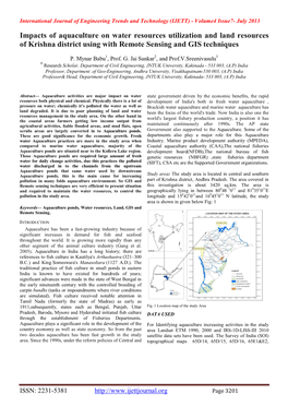 Impacts of Aquaculture on Water Resources Utilization and Land Resources of Krishna District Using with Remote Sensing and GIS Techniques