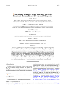 Observations of Infrared Sea Surface Temperature and Air–Sea Interaction in Hurricane Edouard (2014) Using GPS Dropsondes