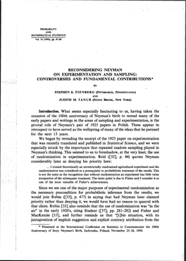 Rec0nsipdewhng NEYMAN on EXPERIMENTATION ANID SAMPLING: CONTROVERSIES and FTJNDAMENTAL CONTRIBUTIONS * Pntrodoctiw. What Seems E