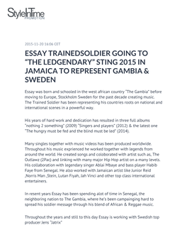 Essay Trainedsoldier Going to “The Ledgendary” Sting 2015 in Jamaica to Represent Gambia & Sweden