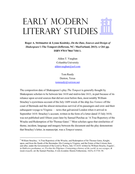 Critique of Stritmatter & Kositsky, on the Dates, Sources and Design of Shakespeare's the Tempest (Jeferslon, NC: Macfarla