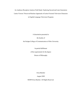 Exploring Second and Later Generation Latino Viewers' Perceived Realism Appraisals