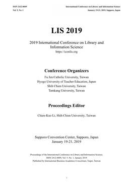 2019 International Conference on Library and Information Science