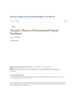 Towards a Theory of Environmental Dispute Resolution Lawrence Susskind