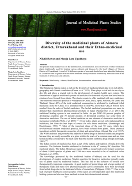 Diversity of the Medicinal Plants of Almora District, Uttarakhand and Their Ethno-Medicinal