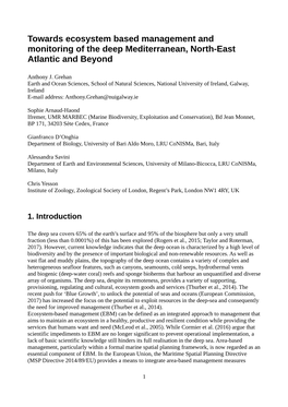 Towards Ecosystem Based Management and Monitoring of the Deep Mediterranean, North-East Atlantic and Beyond