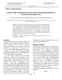 Short Communication Length-Weight Relationships for Three Species From