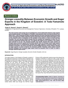 Granger-Causality Between Economic Growth and Sugar Exports in the Kingdom of Eswatini: a Toda-Yamamoto Approach