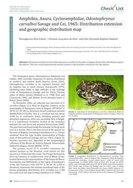 Odontophrynus Carvalhoi Savage and Cei, 1965: Distribution Extension Istributio