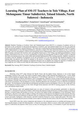 Learning Plan of SM-3T Teachers in Tule Village, East Melonguane Timur Subdistrict, Talaud Islands, North Sulawesi - Indonesia