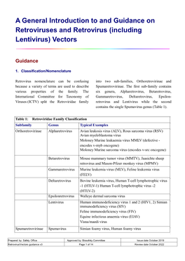 Retroviruses and Retrovirus (Including Lentivirus) Vectors