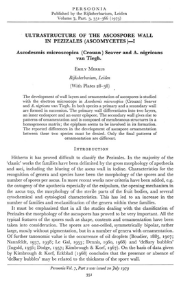 Ultrastructure of the Ascospore Wall in Pezizales (Ascomycetes )-1