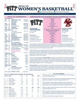 Women's Basketball Pitt Combined Team Statistics (As of Jan 22, 2015) All Games