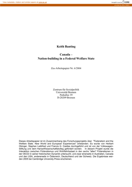 Keith Banting Canada – Nation-Building in a Federal