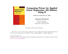 Computing Primer for Applied Linear Regression, 4Th Edition, Using R