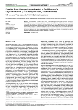 Possible Rumphius Specimens Detected in Paul Hermann’S Ceylon Herbarium (1672–1679) in Leiden, the Netherlands