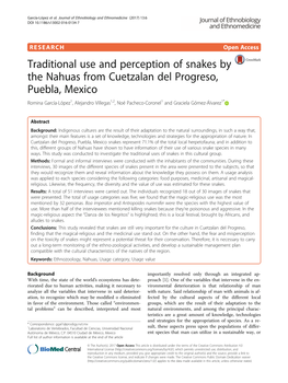 Traditional Use and Perception of Snakes by the Nahuas from Cuetzalan Del Progreso, Puebla, Mexico