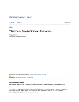 Viking Force: Canada’S Unknown Commandos