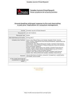 Ground-Dwelling Arthropod Response to Fire and Clearcutting in Jack