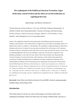 The Cephalopods of the Kullsberg Limestone Formation, Upper Ordovician, Central Sweden and the Effects of Reef Diversification on Cephalopod Diversity