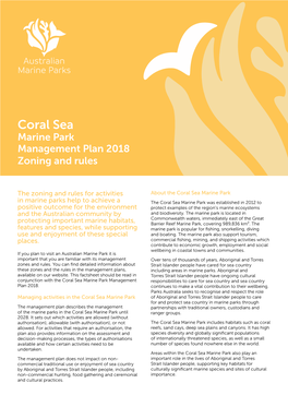 Coral Sea Marine Park Management Plan 2018 Zoning and Rules