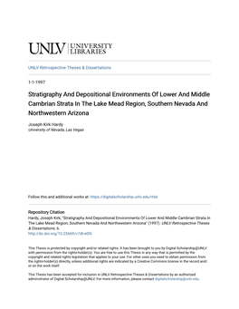 Stratigraphy and Depositional Environments of Lower and Middle Cambrian Strata in the Lake Mead Region, Southern Nevada and Northwestern Arizona