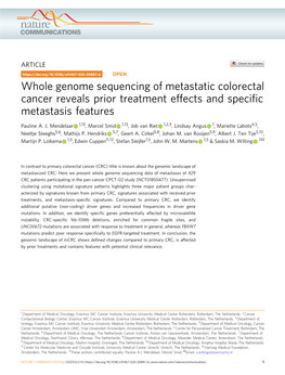 Whole Genome Sequencing of Metastatic Colorectal Cancer Reveals Prior Treatment Effects and Specific Metastasis Features