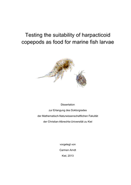 Testing the Suitability of Harpacticoid Copepods As Food for Marine Fish Larvae