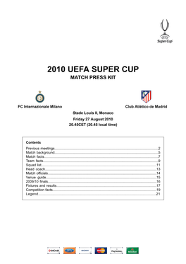 2010 Uefa Super Cup Match Press Kit