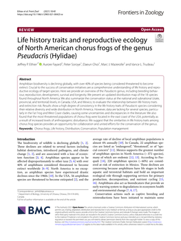 Life History Traits and Reproductive Ecology of North American Chorus Frogs of the Genus Pseudacris (Hylidae) Jefrey P