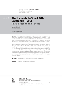 The Incunabula Short Title Catalogue (ISTC) Past, Present and Future John Goldfinch the British Library, UK