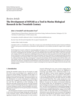Review Article the Development of SONAR As a Tool in Marine Biological Research in the Twentieth Century