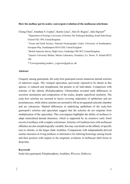 Convergent Evolution of the Molluscan Scleritome Chong Chen , Jonathan