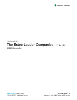 The Estée Lauder Companies, Inc. (EL) Q2 2020 Earnings Call