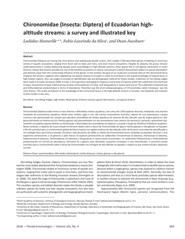 Chironomidae (Insecta: Diptera) of Ecuadorian High- Altitude Streams: a Survey and Illustrated Key