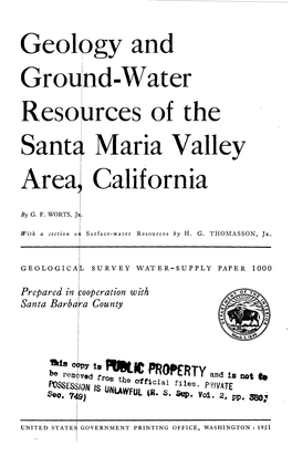 Ground-Water Resources of the Santa Maria Valley Area,, California