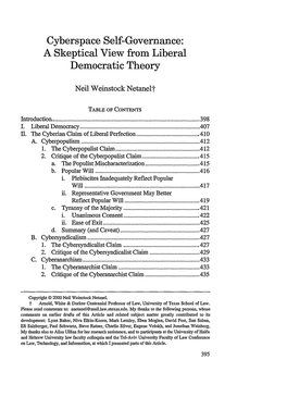 Cyberspace Self-Governance: a Skeptical View from Liberal Democratic Theory