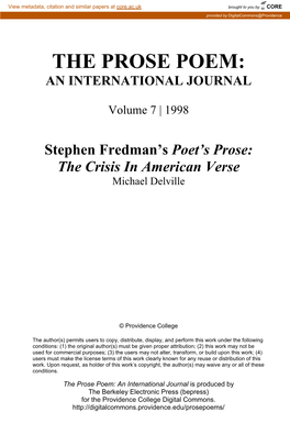 Stephen Fredman's Poet's Prose: the Crisis in American Verse