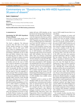 Questioning the HIV–AIDS Hypothesis: 30 Years of Dissent