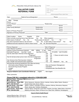 Palliative Care Referral Form