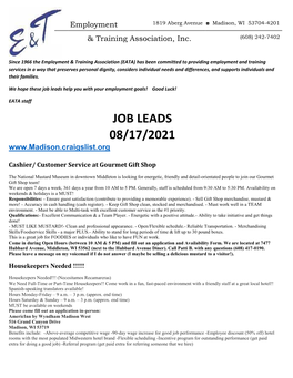 Job Leads 08/17/2021