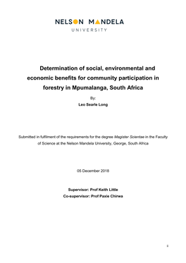 Determination of Social, Environmental and Economic Benefits for Community Participation In