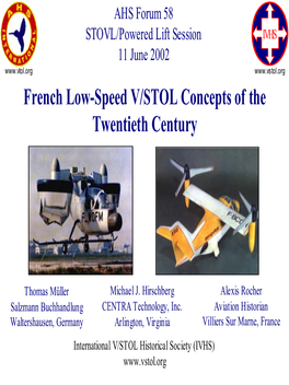 French Low-Speed V/STOL Concepts of the Twentieth Century