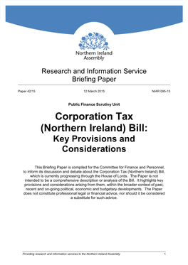 Corporation Tax (Northern Ireland) Bill: Key Provisions and Considerations