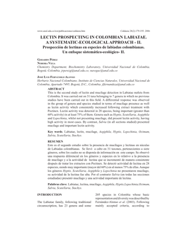 Lectin Prospecting in Colombian Labiatae. a Systematic-Ecological Approach - Ii