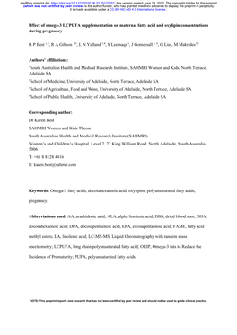 Effect of Omega-3 LCPUFA Supplementation on Maternal Fatty Acid and Oxylipin Concentrations During Pregnancy