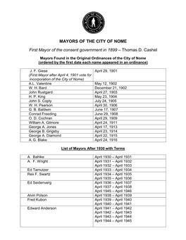 Mayors of the City of Nome